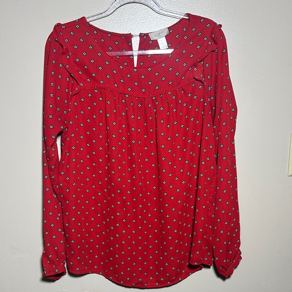 LOFT Large Red Printed Peasant Career Top Long Sleeved